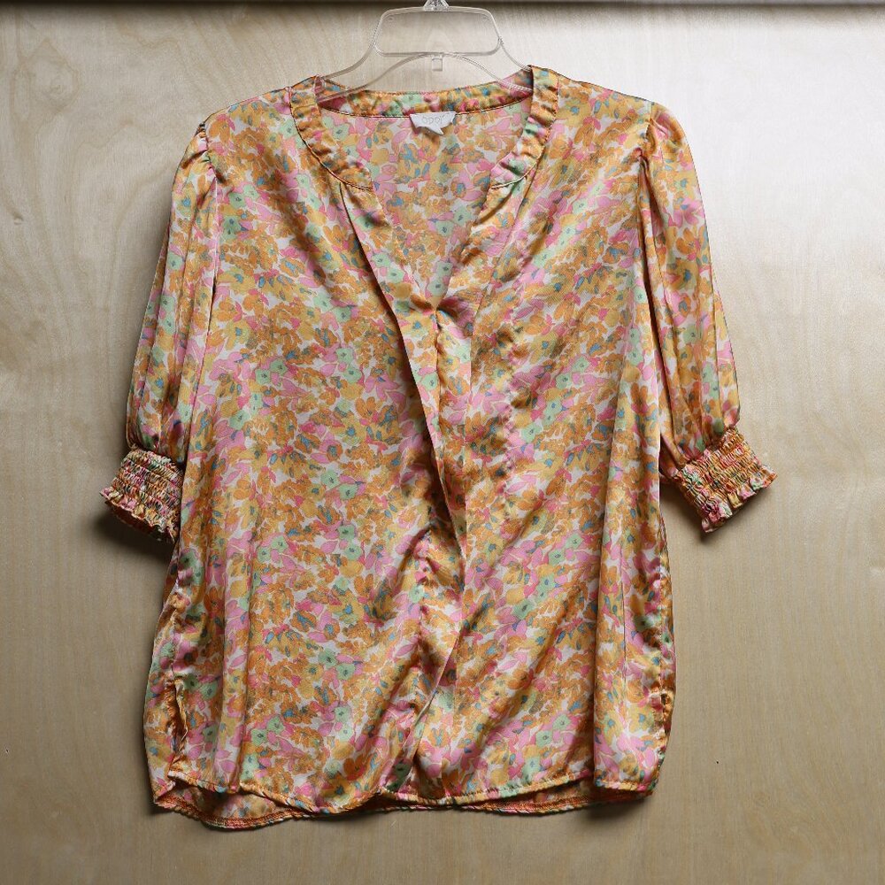 ODDY Floral Short Sleeve Blouse Women's Sz Small